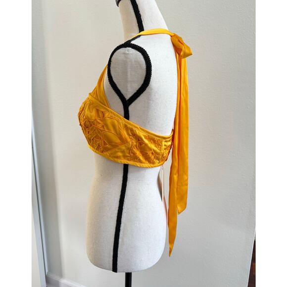 Ramy Brook Lina Satin Crop Top Yuzu Orange Floral Sateen Cutout NWT size 4 - Picture 5 of 15
